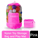 Doodle Nylon Toy Storage Bag and Play Mat with Drawstring – Foldable Kids Toy Organiser, Pink