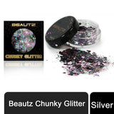 Beautz Chunky Cosmetic Glitter, 10ml Pot with 5g Glitter – Face, Body, Nail Art & Crafts, Silver