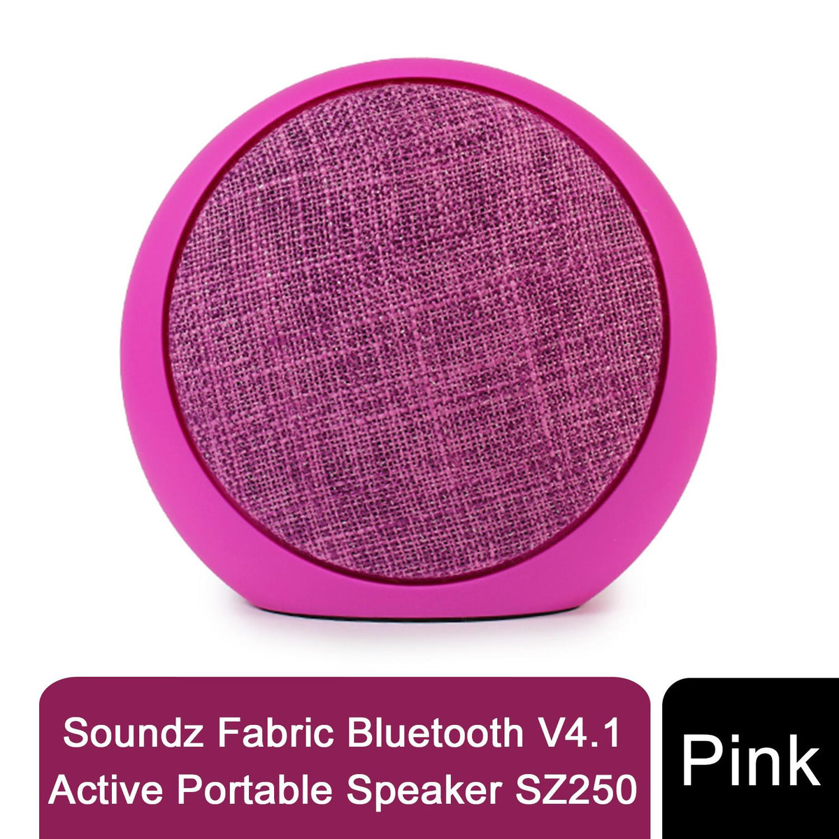 Soundz SZ250 Fabric Bluetooth V4.1 Portable Speaker with FM Radio, TF Card Slot & Strap – Wireless Stereo, Pink