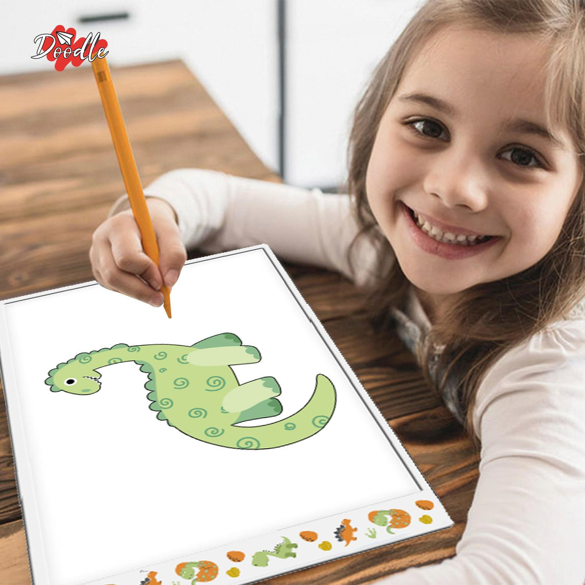 Doodle A4 Ultra-Thin Portable LED Tracing Pad with USB Cable – Dimmable Light Box for Drawing, Dinosaur