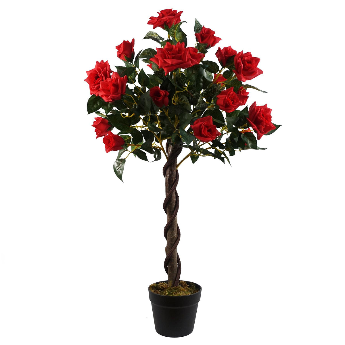 Leaf Artificial Red Rose Tree with Twisted Vine Trunk – 90cm (3ft)