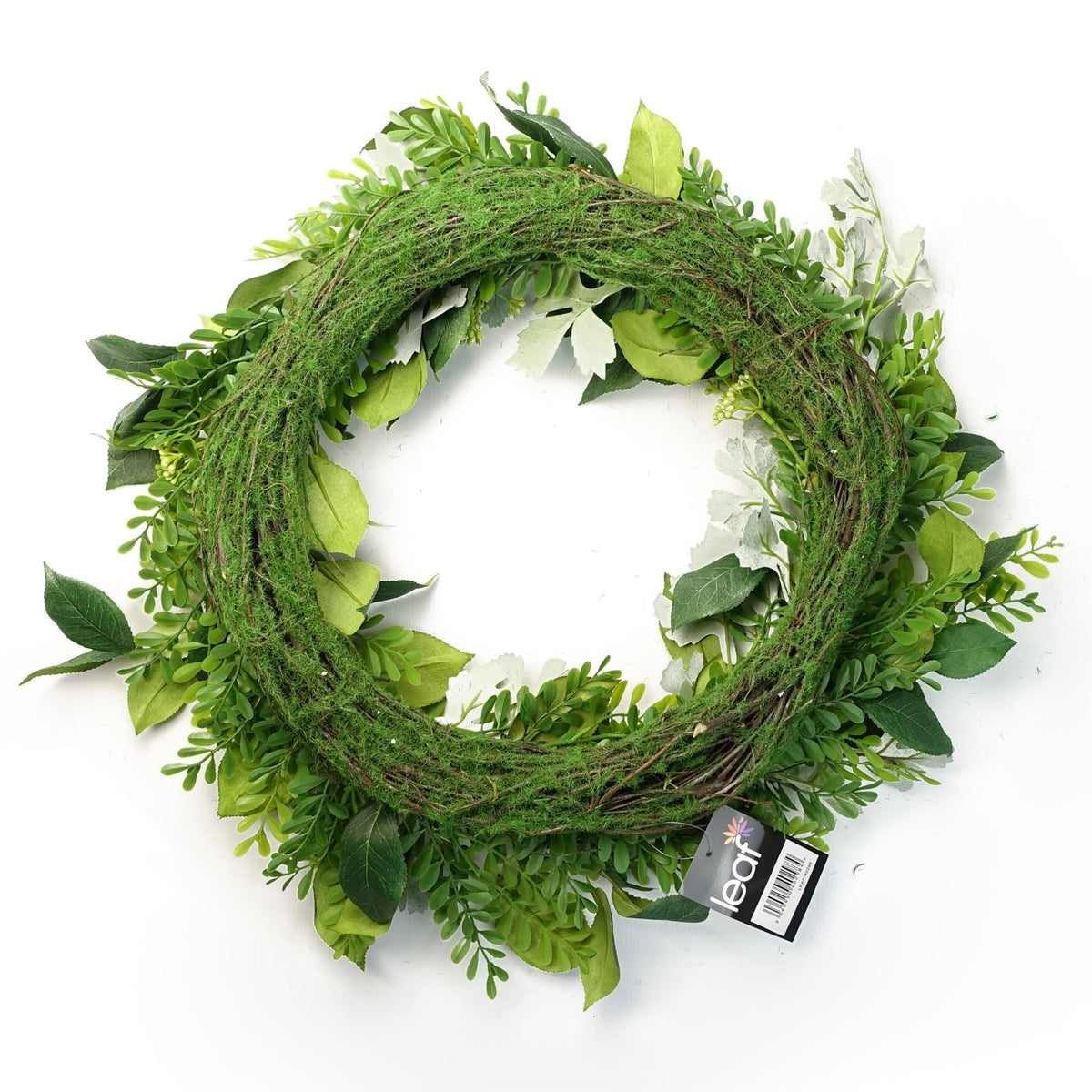 Leaf Large Artificial Fern Leaf Wreath, 50cm – Natural Woven Base, Door Decoration