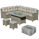 Outsunny Rattan Sofa Set gas fire pit table detail