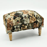 AcaciaHome Tapestry Upholstered Ottoman Footstool with Drawer – Solid Wood, Padded, Removable Legs