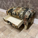 AcaciaHome Tapestry Upholstered Ottoman Footstool with Drawer – Solid Wood, Padded, Removable Legs