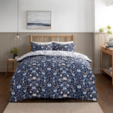 Sleepdown Floral Damask Reversible Double Duvet Cover Set with 2 Pillowcases – Essential Bedding, Blue