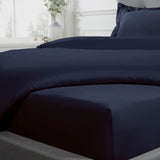 Sleepdown 300 Thread Count Cotton Sateen Extra Deep Fitted Sheet, 40cm Depth – Soft Bedding, Navy