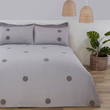 Sleepdown Embroidered Tufted Circles Double Duvet Cover Set with 2 Pillowcases – Modern Bedding, Grey