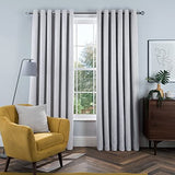 Sleepdown Linen Look Blackout Eyelet Curtains, Thermal Insulated Ready Made Pair – 46 x 54 Inch, Silver