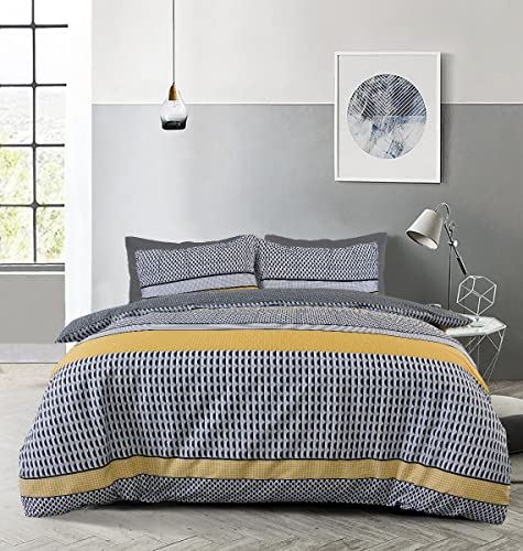 Sleepdown Striped Geometric Reversible Single Duvet Cover Set with Pillowcase – Polycotton Bedding, Mono