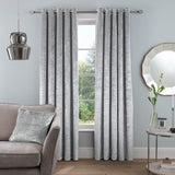 Silver crushed velvet eyelet curtains