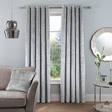 Sleepdown Crushed Velvet Eyelet Curtains, 46 x 54in – Luxury Shimmer Window Drapes, Silver