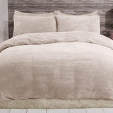 Sleepdown Teddy Fleece Duvet Cover Set with Pillowcase – Cosy Fleece Bedding for Winter, Natural