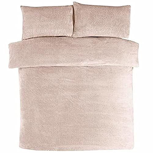 Sleepdown Teddy Fleece Duvet Cover Set with Pillowcase – Cosy Fleece Bedding for Winter, Natural