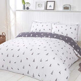 Sleepdown Ditzy Stags & Trees Reversible Single Duvet Cover Set with Pillowcase – Grey Woodland Bedding