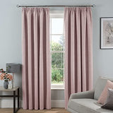 Sleepdown Textured Rib Weave Blackout Pencil Pleat Curtains, 46 x 54 – Thermal Lined Ready-Made Pair, Blush