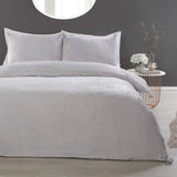 Sleepdown Pom Pom Flannel Fleece Duvet Cover Set with Matching Pillowcase – Cosy Bedding, Silver
