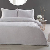 Sleepdown Pom Pom Flannel Fleece Duvet Cover Set with Matching Pillowcase – Cosy Bedding, Silver