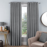 Sleepdown Chenille Eyelet Curtains, Lined Ready Made Pair – 46 x 54 Inch, Silver
