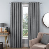 Sleepdown Chenille Eyelet Curtains, Lined Ready Made Pair – 46 x 54 Inch, Silver
