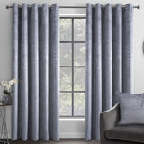 Sleepdown Marble Effect Blackout Eyelet Curtains, Velvet Look Ready Made Pair – 46 x 54 Inch, Grey