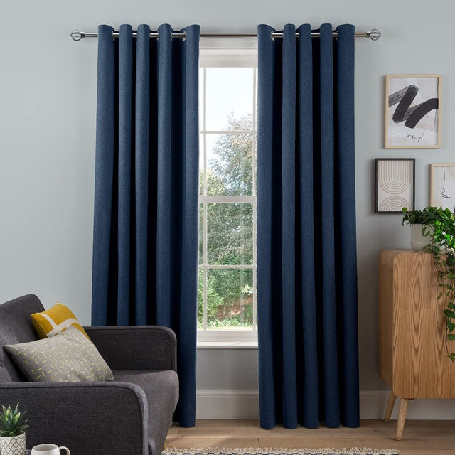 Navy tonal fleck blackout eyelet curtains