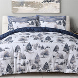 Sleepdown Winter Scene Stag Reversible Duvet Cover Set with 2 Pillowcases – Festive Bedding, Navy