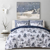 Sleepdown Winter Scene Stag Reversible Duvet Cover Set with 2 Pillowcases – Festive Bedding, Navy