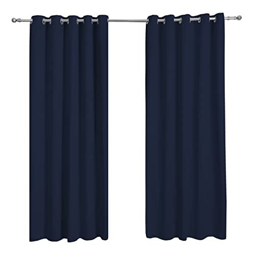 Sleepdown Ultra Soft Blackout Eyelet Curtains with Satin-Effect Texture – Bedroom & Living Room, Navy