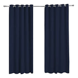 Sleepdown Ultra Soft Blackout Eyelet Curtains with Satin-Effect Texture – Bedroom & Living Room, Navy