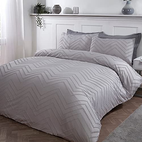Sleepdown Tufted Wave Duvet Cover Set with Matching Pillowcase(s) – Modern Bedroom Bedding, Grey