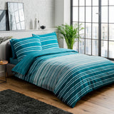 Sleepdown Textured Stripe Duvet Cover Set with Matching Pillowcase(s) – Polycotton Bedding, Teal