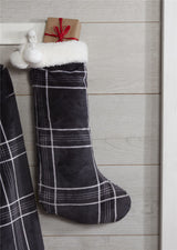 Sleepdown Check Fleece & Sherpa Christmas Stocking with Pom-Pom – 45 x 20cm Festive Mantel Decoration