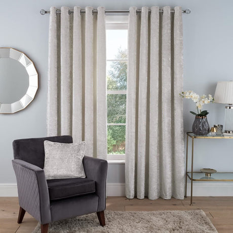 Ivory crushed velvet eyelet curtains
