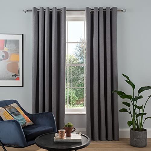 Sleepdown Tonal Fleck Blackout Eyelet Curtains with Woven Multi-Tonal Fabric – Bedroom & Living Room, Charcoal