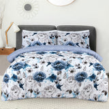 Sleepdown Inky Floral Duvet Cover Set with Matching Pillowcase(s) – Polycotton Bedding, Blue