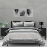 Sleepdown Banded Stripe Reversible Polycotton Duvet Cover Set with Pillowcases – Modern Bedding, Grey
