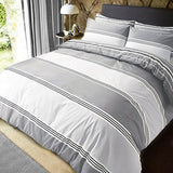Sleepdown Banded Stripe Reversible Polycotton Duvet Cover Set with Pillowcases – Modern Bedding, Grey