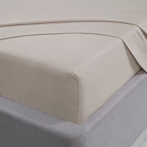 Sleepdown Brushed Cotton Fitted Sheet with 25cm Depth and All-Around Elastic – Flannelette Bedding, Cream