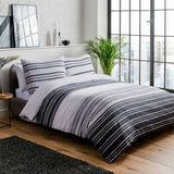 Sleepdown Textured Stripe Duvet Cover Set with Pillowcases – Polycotton Bedding, Black and White