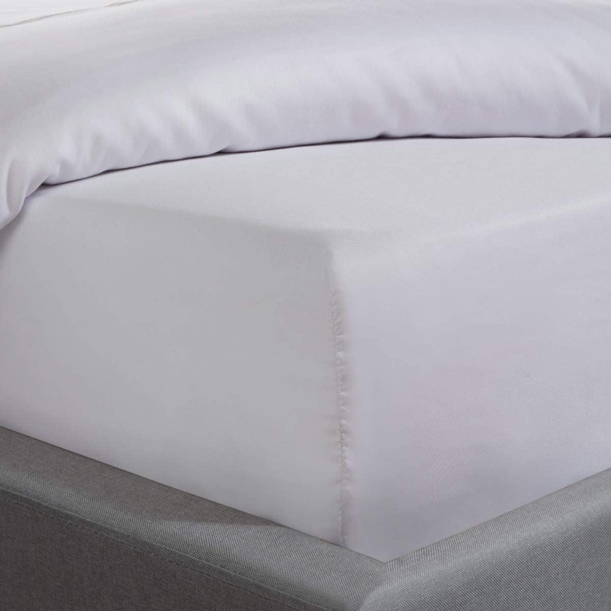 Sleepdown 300 Thread Count Cotton Sateen Fitted Sheet, 25cm Depth – Anti-Allergy Bedding, White