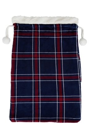 Navy check fleece Christmas sack