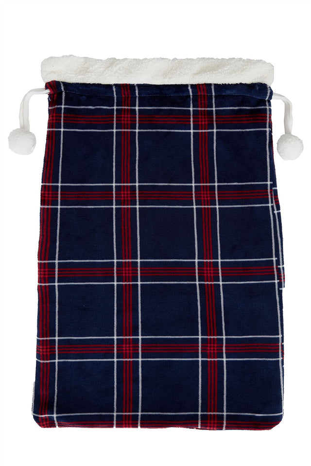 Navy check fleece Christmas sack