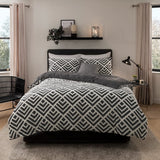 Sleepdown Geometric Jacquard Fleece Duvet Cover Set with 2 Pillowcases – Modern Bedding, Charcoal, Double