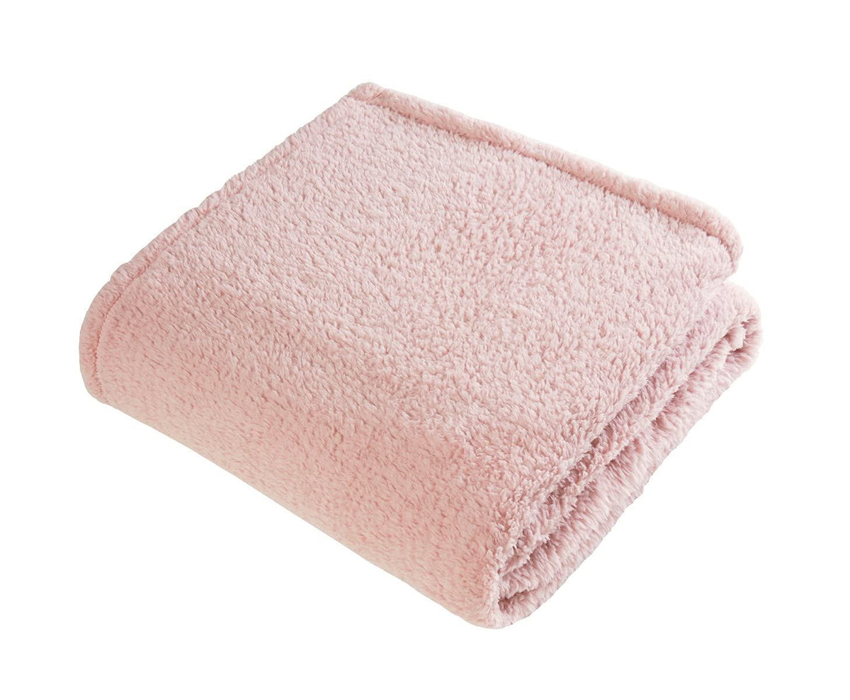 Sleepdown Teddy Fleece Throw, 125 x 150cm – Super Soft Blanket for Sofa, Bed or Car, Blush