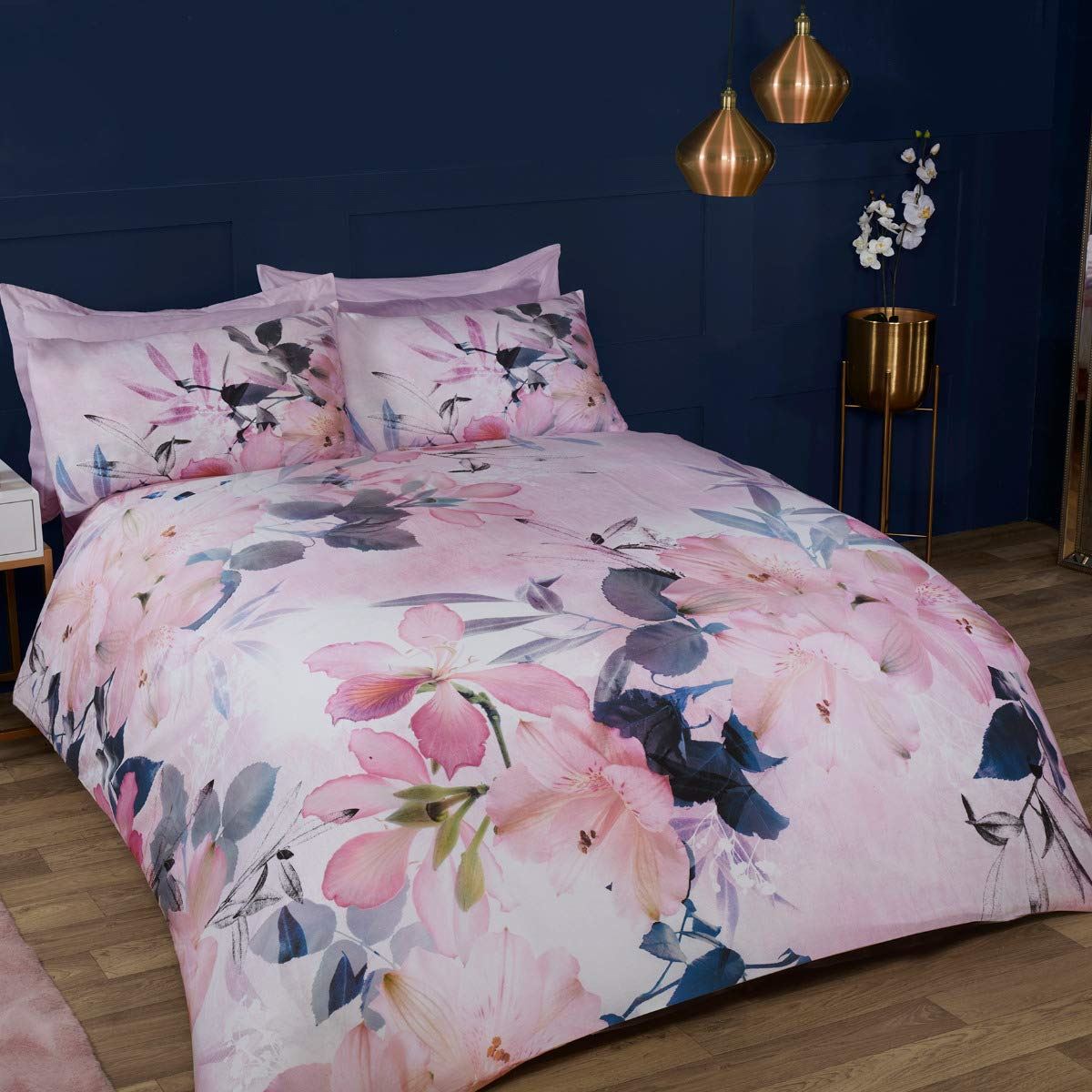 Sleepdown Large Floral Watercolour Duvet Cover and Pillowcase Set – Modern Bedding, Blush and Pink, Single