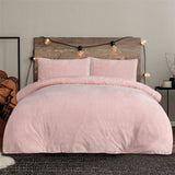 Sleepdown Waffle Teddy Fleece Reversible Duvet Cover Set with Pillowcases – Soft Warm Bedding, Blush, Single