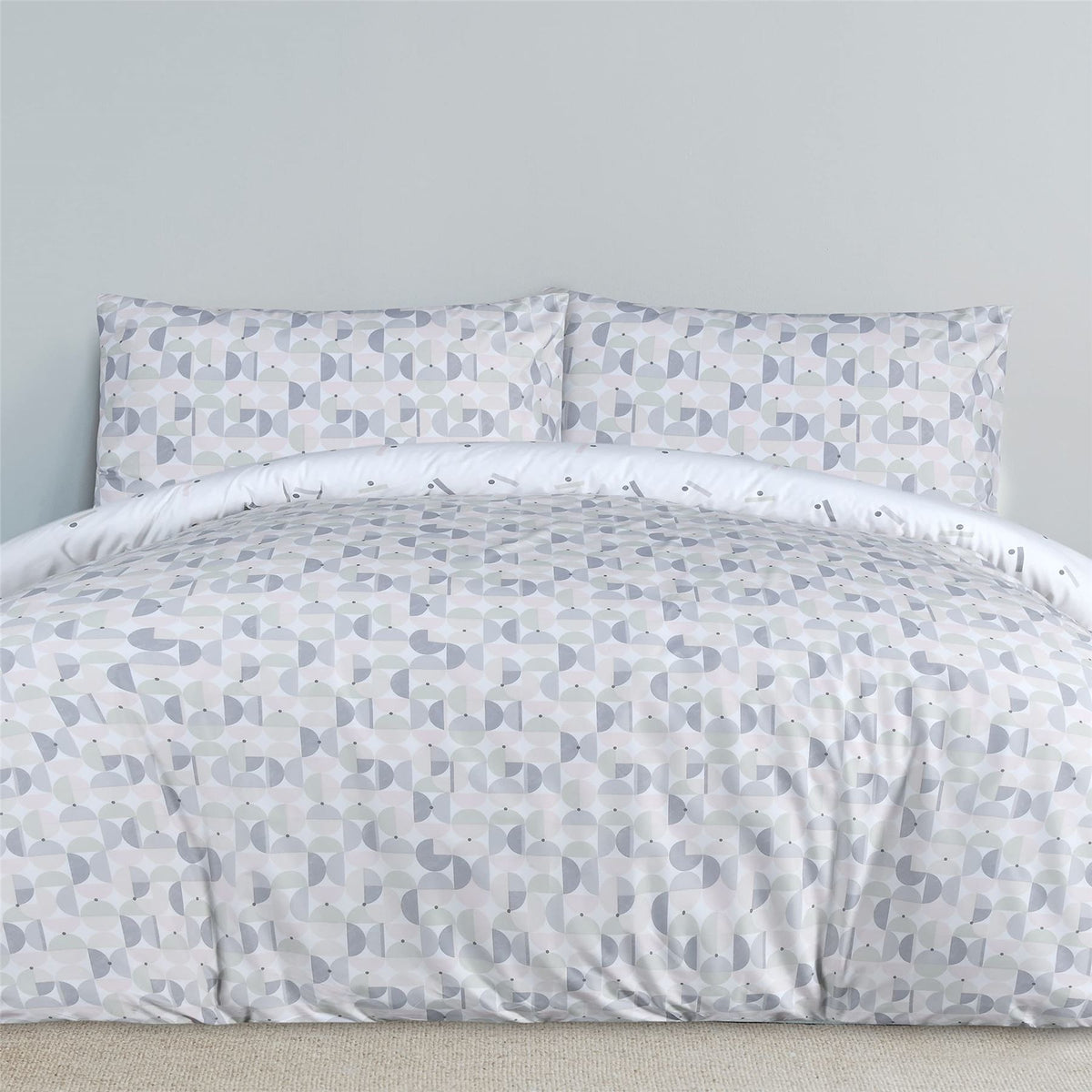 Sleepdown Circle Geometric Reversible Duvet Cover and Pillowcase Set – Modern Abstract Bedding, Blue, Single
