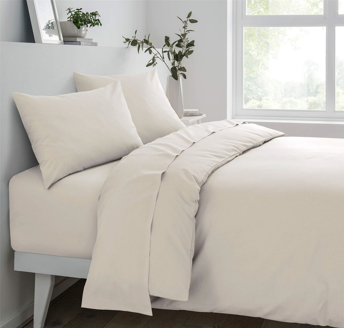Sleepdown 68 Pick Polycotton Fitted Sheet with 25cm Deep Pocket – Non-Iron Everyday Bedding, Natural, King
