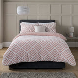 Sleepdown Geometric Jacquard Fleece Duvet Cover Set with 2 Pillowcases – Modern Bedding, Blush